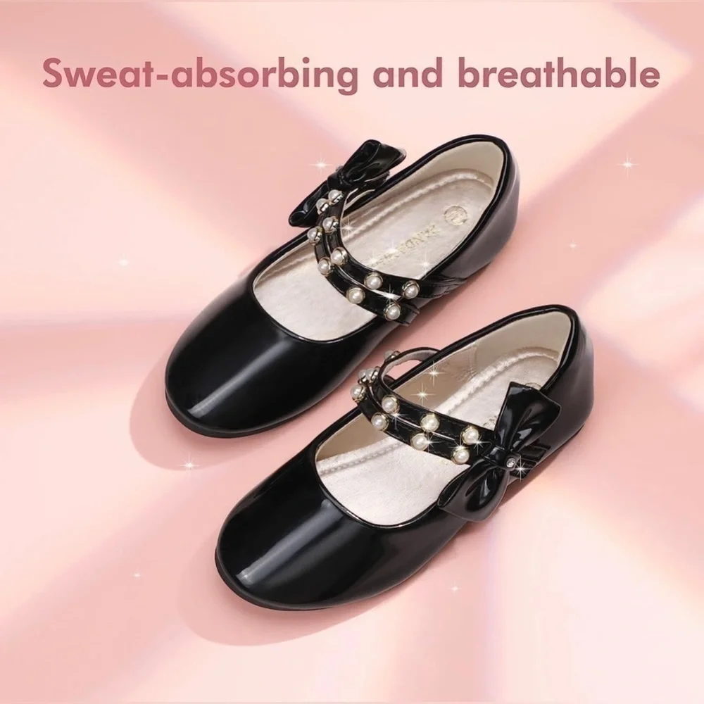 PANDANINJIA Jessica Toddler Girls Dress Shoes Ankle Strap Ballet Flats Mary Jane